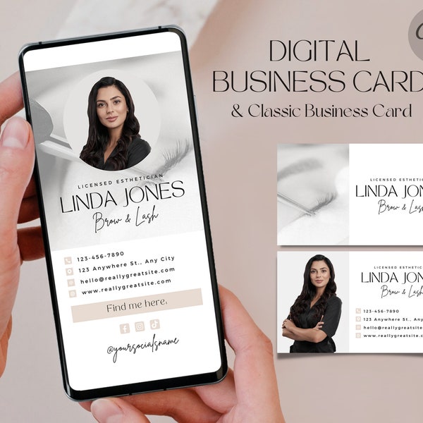 Digital Business Card / Modern Business Card / Business Card Canva Template / Lash Tech Business Card / Esthetician Online Business Card