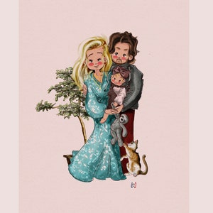 Ilustración de retratos personalizados para dormir bebé/familia