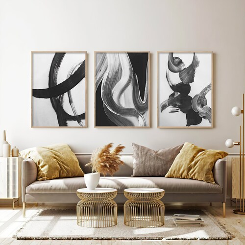 Black and White Wall Art Prints Set Printable Abstract Gallery Etsy