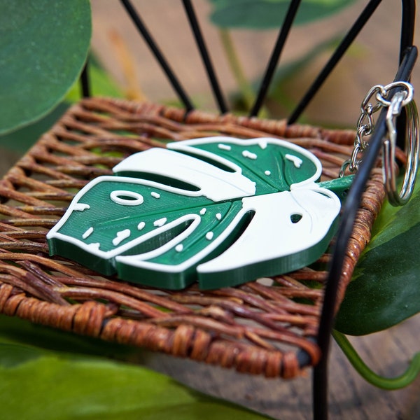 Monstera Albo Leaf 3D Printed Keychain