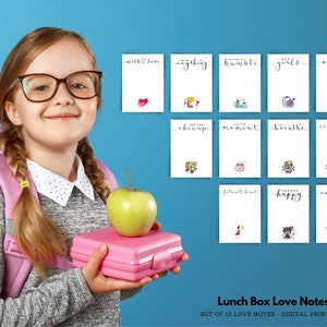 Lunch Box Liebesnotizen - digital druckbare Lunchbox Liebesnotizen, um Ihre Kleinen zu inspirieren - DIY Schulsachen - 12 verschiedene Karten