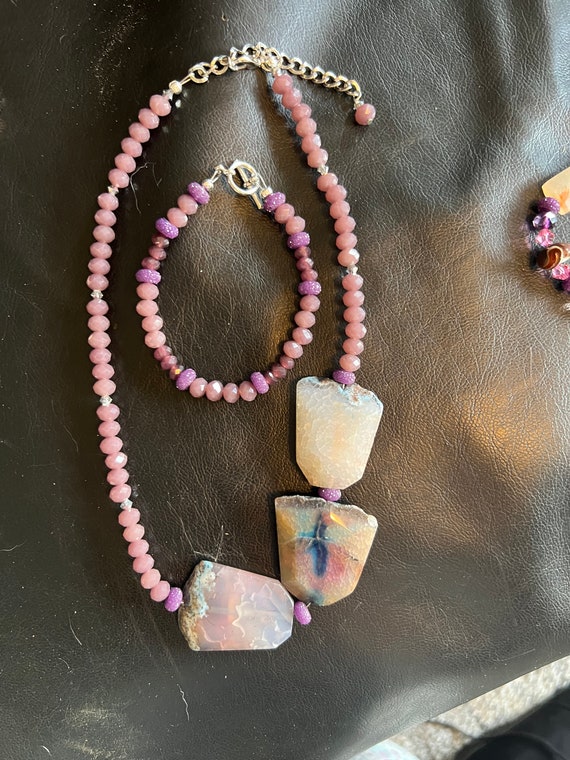 Stone lavender necklace and bracelet