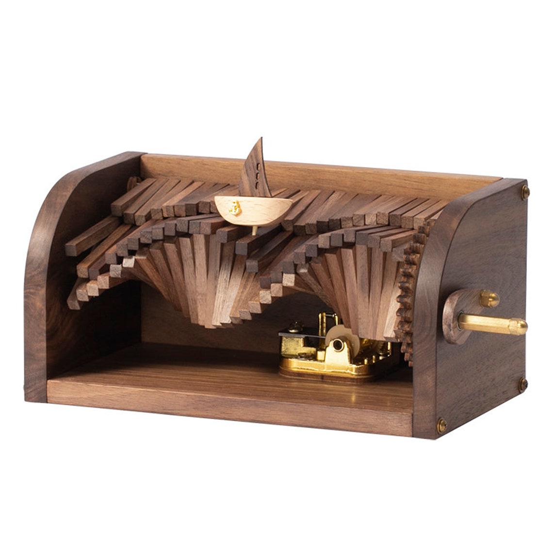 Wooden Manual Rotate Music Box Wave Design Relaxing Song Etsy