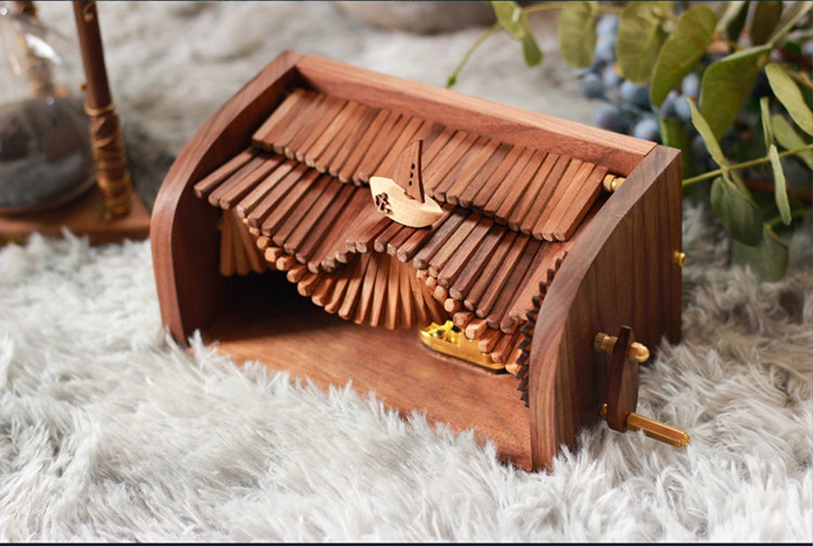 Wooden Manual Rotate Music Box Wave Design Relaxing Song Etsy