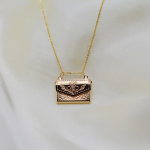 Envelope locket charm necklace