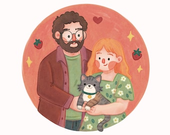 Custom Couple Portrait | Hand-Drawn Family & Pet Illustration (Digital File)