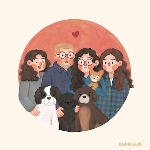 Custom Portrait Illustration | Cute Art Commission | Personalized Couple, Family, Pet Illustration | Family Portrait | Printable Art Gift