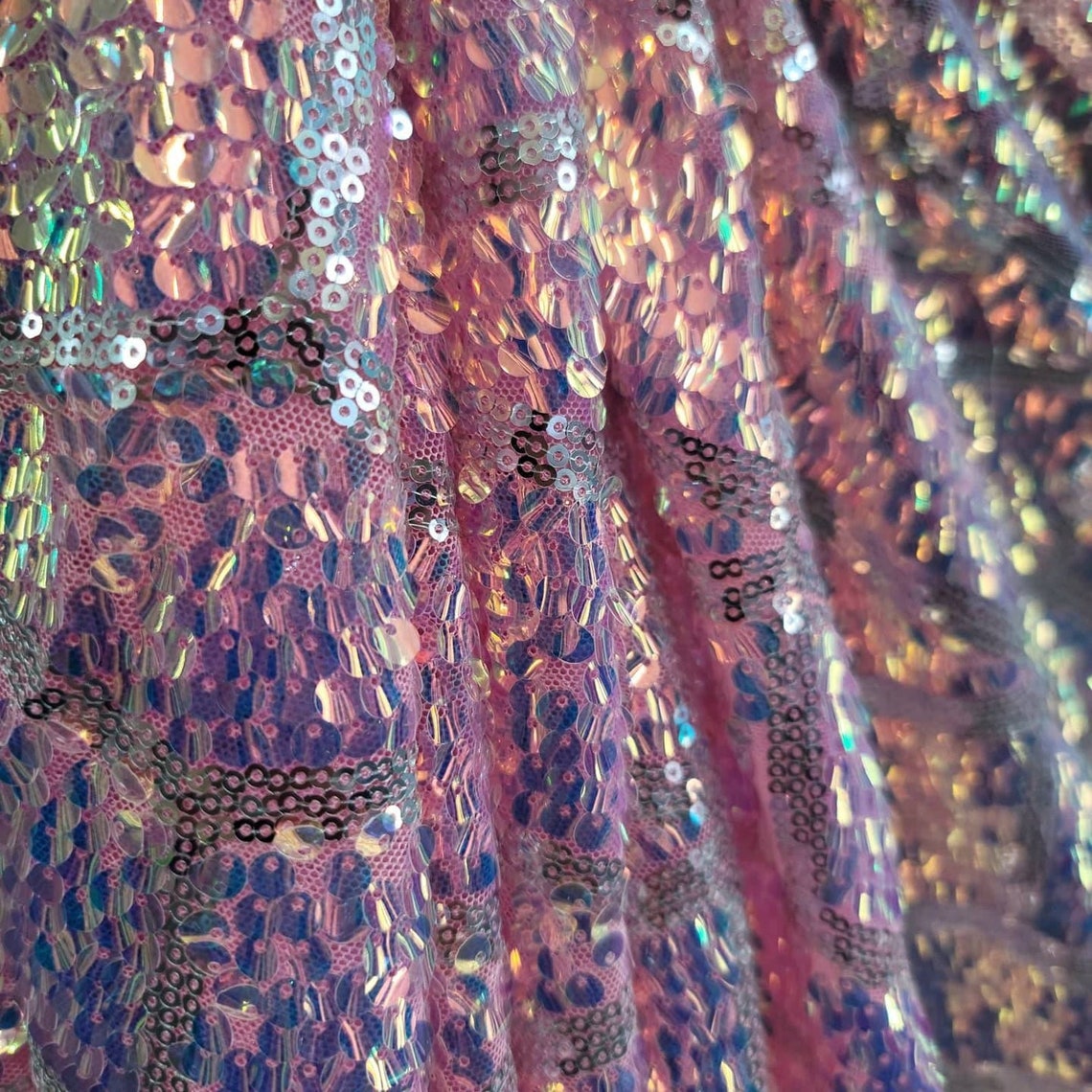 Fabric Sold by the Yard Pink Iridescent Sequin Embroidery on - Etsy