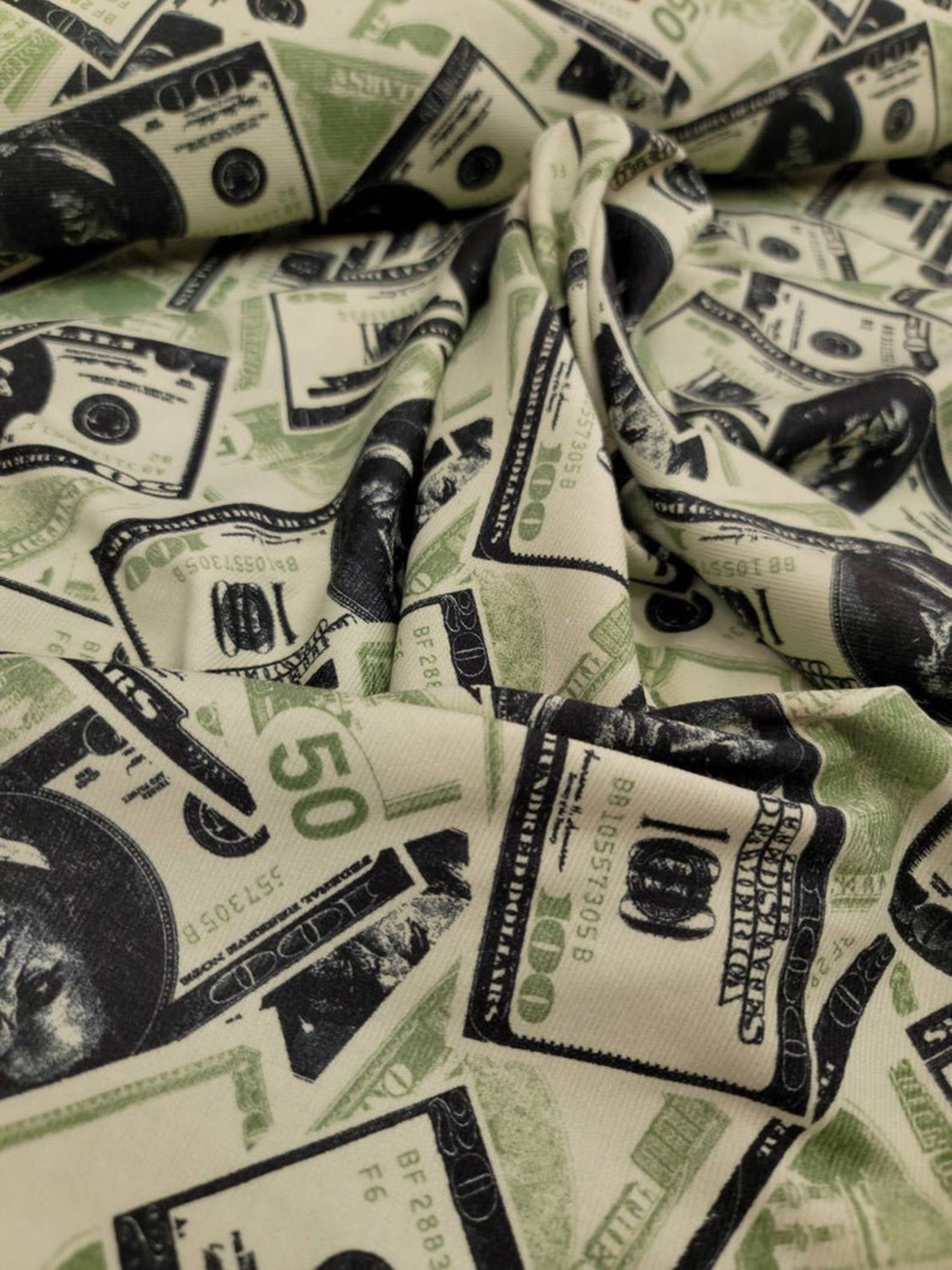 Fabric by the Yard Money Bill Dollar Print Green Black Stretch Etsy UK
