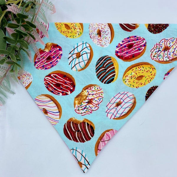 SIZE XS Donut Dog Bandana, Light Blue Doughnut Slip on Bandana, Food Print Over the Collar Scarf for Dogs or Cats, No Tie Bandana