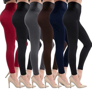 Hot 6 Pack Women's Fleece Lined Leggings High Waist Soft Stretchy Winter  Warm Leggings One Size 