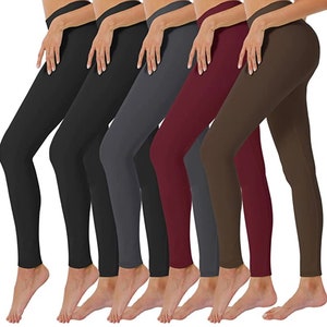 Hot 5 Pack Women's Fleece Lined Leggings High Waist Soft Stretchy Warm Leggings Regular (One Size)