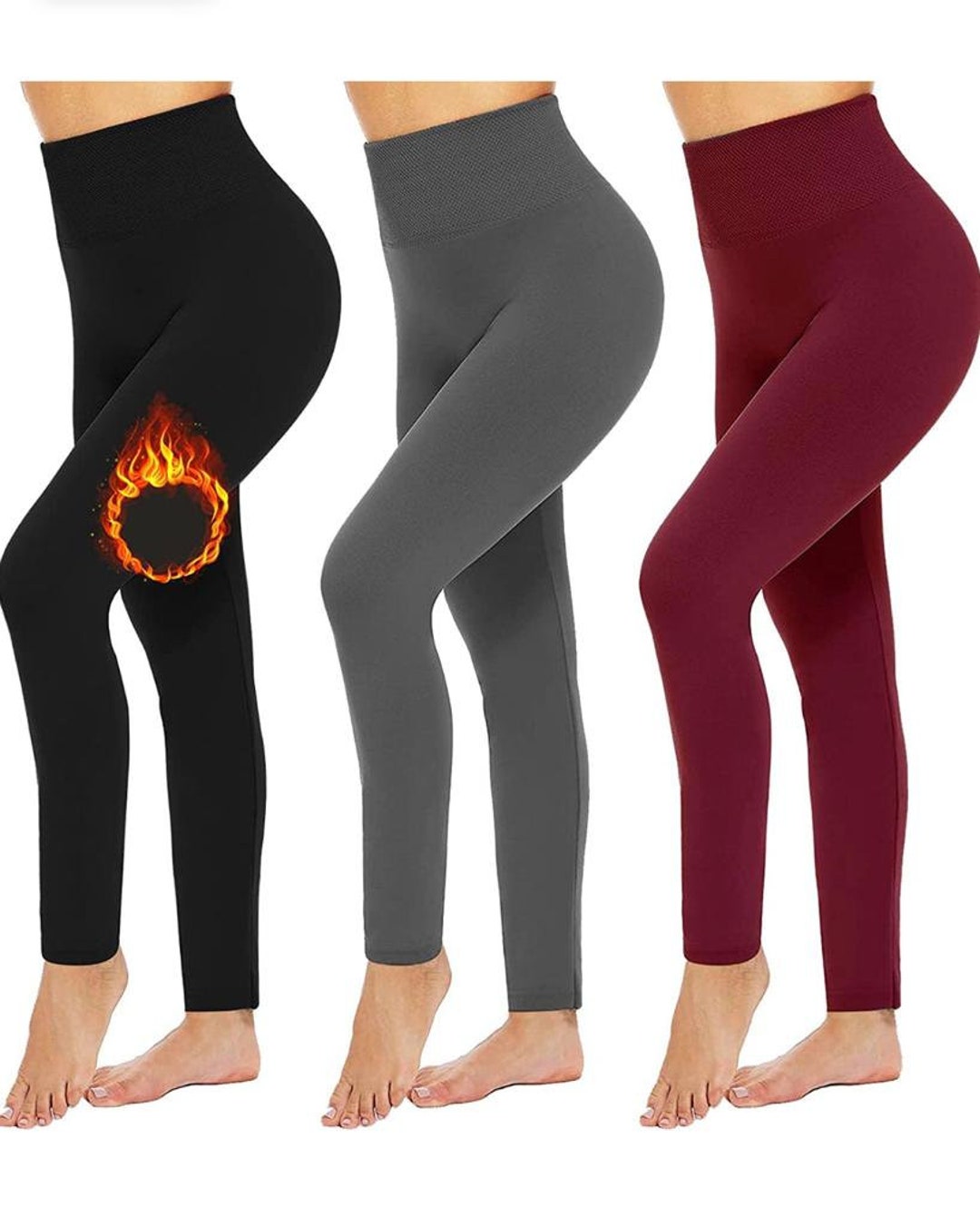 Hot 3 Pack Women's Fleece Lined Leggings High Waist Soft Stretchy