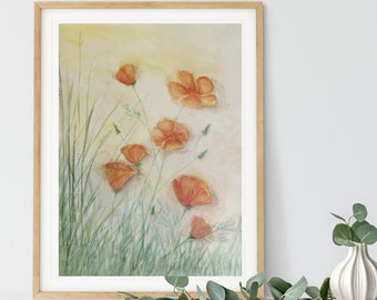 Art Prints of Orange Poppies Watercolor Painting, California Wildflowers, Flower Wall Art, Wildflower Painting, Floral Print, Orange Decor