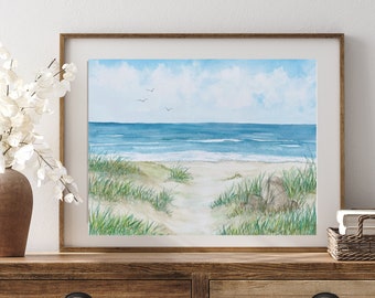 Ocean Art, Beach Art, Coastal Gift, Coastal Wall Art, Watercolor Beach Painting, Seascape Watercolor Painting,  Beach Decor, Beach Gift
