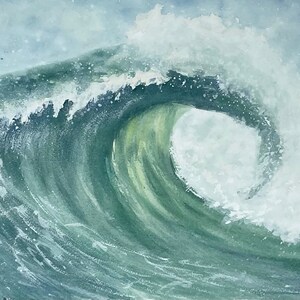Big Stormy Wave Original Aquarela Seascape. Pintura, gravuras e cartões