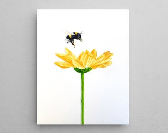 Bumblebee and Yellow Flower Print:  Bee Gifts l  Housewarming Gift