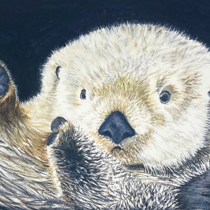 Pintura de acuarela, impresiones y tarjetas de nutria marina l Arte oceánico l Animales marinos l Día del Padre