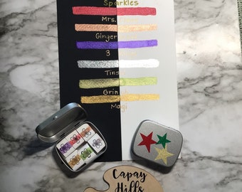 Christmas Sparkles - Handmade Watercolor - 6 Sparkling Watercolor set