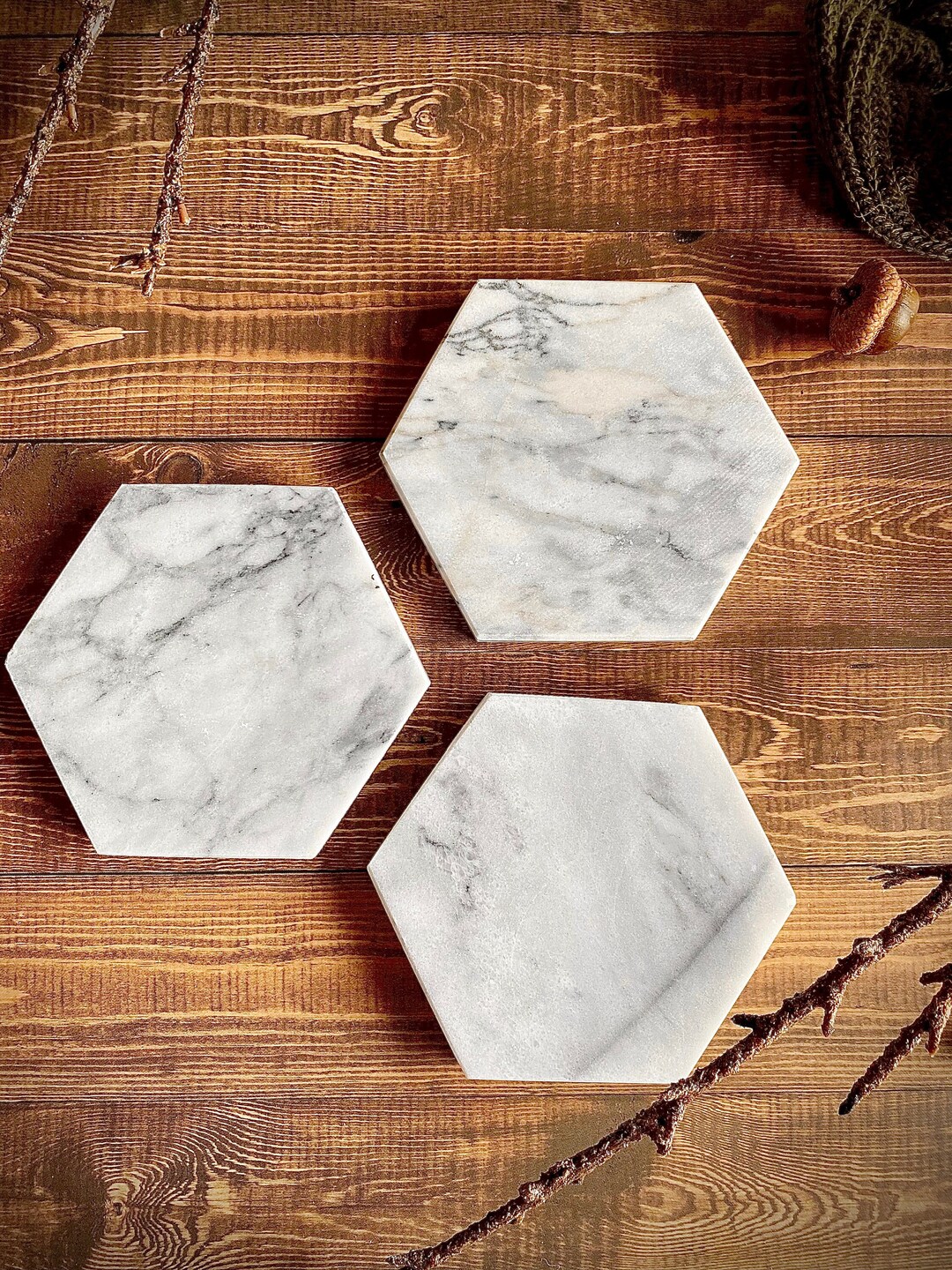 Hexagon Marble Coasters Home Decor Modern Coaster Etsy