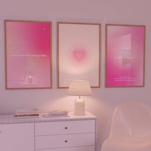 Pink Aura Poster Set, Set of 3 Affirmation Poster, Trust Graident Poster Set, Retro Aura Poster, Spiritual Wall Art, DIGITAL DOWNLOAD