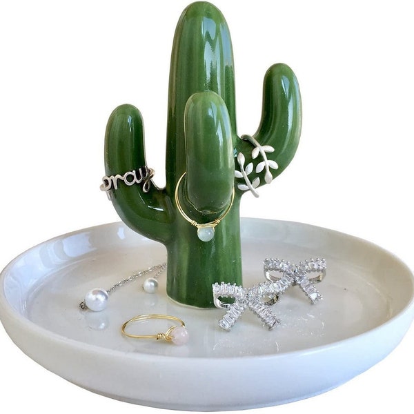 Porta anelli supporto piatto cactus per gioielli, organizer per piante grasse in ceramica display chic carino kawaii decorazioni per la casa pianta regalo per mamma moglie fidanzata