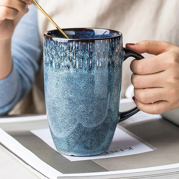 Taza de café de cerámica Starstruck / taza de té, taza de té / taza de café azul hecha a mano lindo horno gris retro europeo nórdico simple estilo bebedero