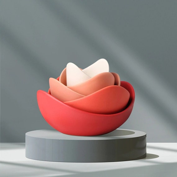 Ceramic Lotus Bowls full Set of 5 Stackable Abstract Etsy