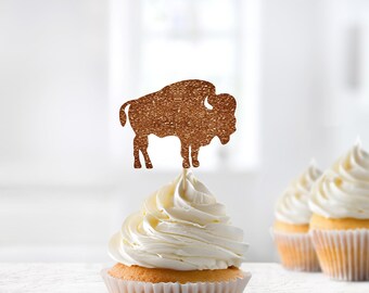 Bison Cupcake Topper, American Buffalo Food Picks, Baby Shower, Wedding Decor, Bison Theme, Party Supply, Dessert Table, Brown Animal