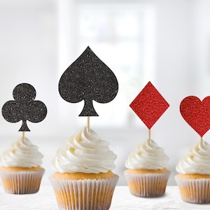 Cartes décoratives pour cupcakes, Cartes à jouer, Jeu de symboles, Soirée jeux, Cœur de club de diamants pique, Enterrement de vie de jeune garçon, Anniversaire de casino