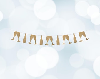 Pancarta para fiesta de champán, decoración para baby shower, copas de champán, botella de champán, noche de chicas, fiesta de cumpleaños, fiesta de compromiso, decoración para bodas