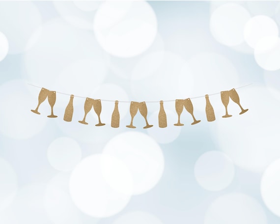 Champagne Party Banner, Shower Decor, Clinking Glasses, Champagne Bottle, Girls Night Out, Birthday Party, Engagement Party, Wedding Decor