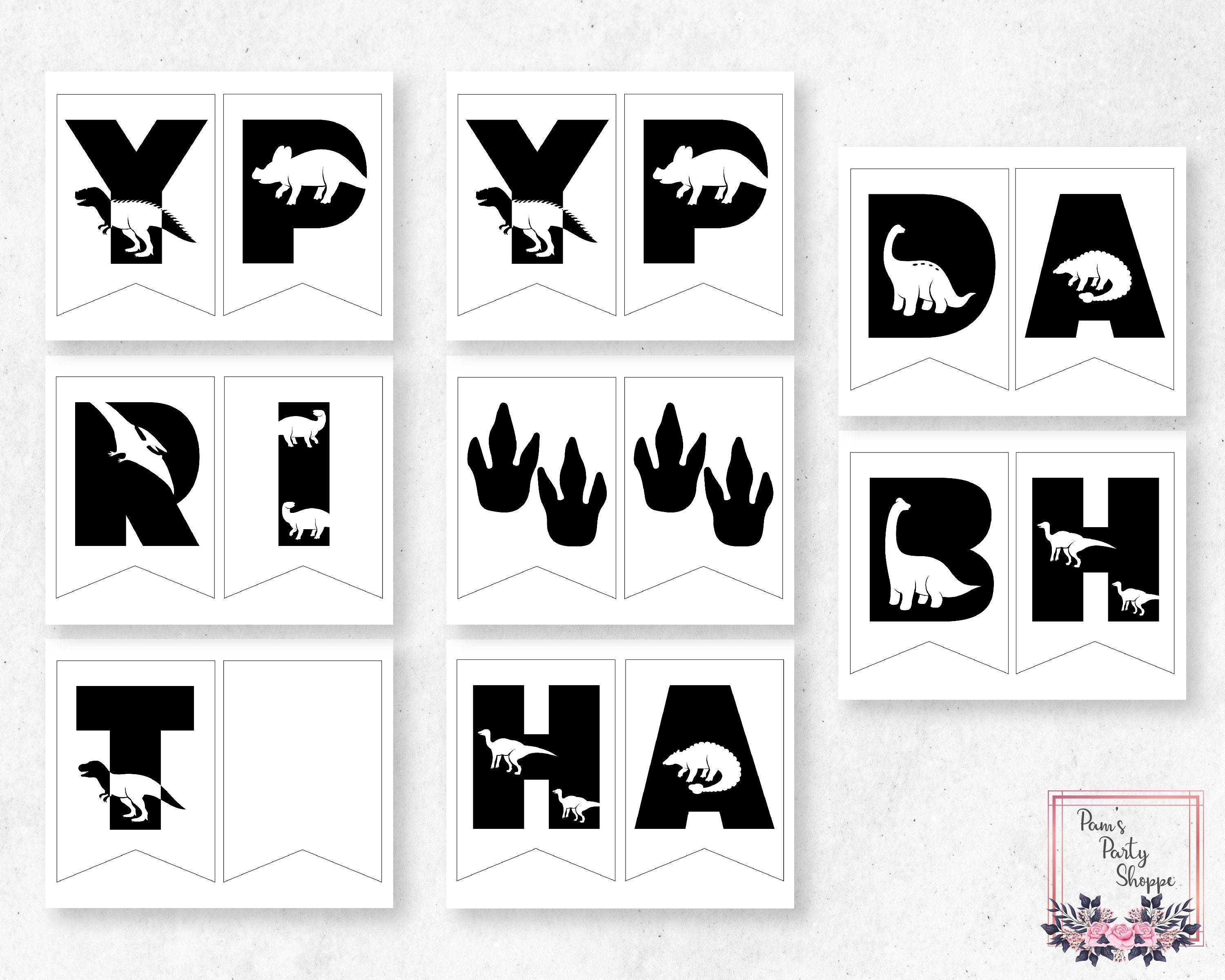 Dinosaur Happy Birthday Banner Printable DIY PDF Swallowtail Design