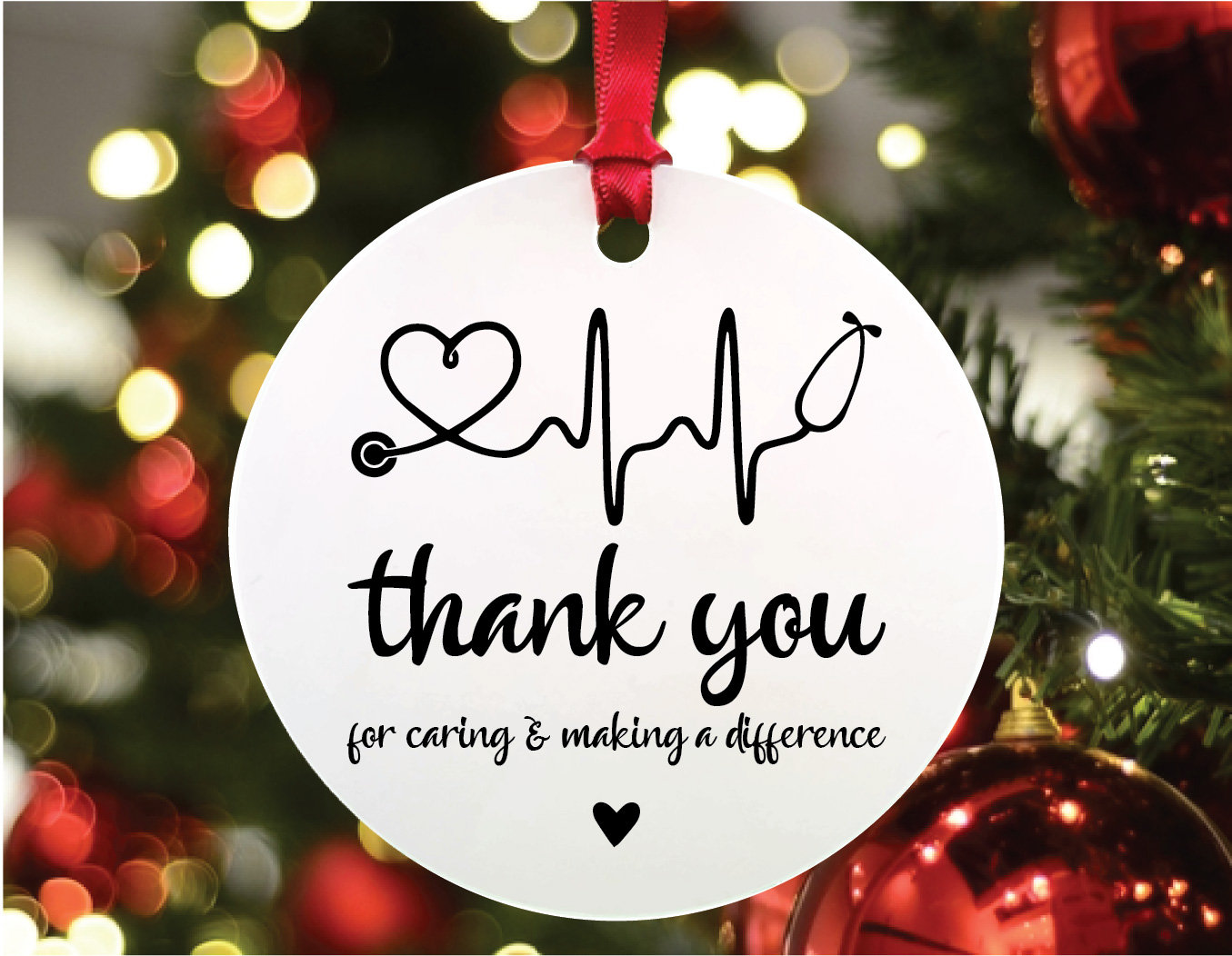 Heart Stethoscope Nurse Thank You Ornament, Caregiver Gift