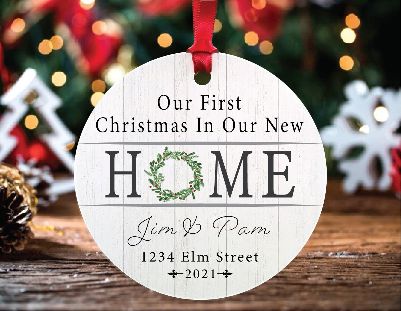 Discover Personalized Our Home Wreath Aluminum Christmas Ornament