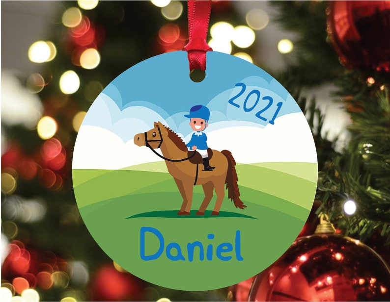 Personalized Kids Horse Riding Christmas Ornament with Name Boy Rider