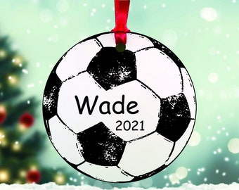 Soccer Dribbling Blue Uniform Male Blonde Personalized Christmas Tree Ornament 