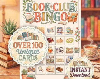 Printable Book Club Bingo Game | 100+ Unique Cards | Cozy Bookish Party Game for Reading Groups | Literary Activity | Instant Download