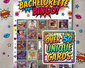 Bachelorette Bingo Druckbares Spiel | Pop Art Comic-Stil Hen Party Spiele | 50+ Einzigartige Karten | Brautdusche Aktivität digitaler Download