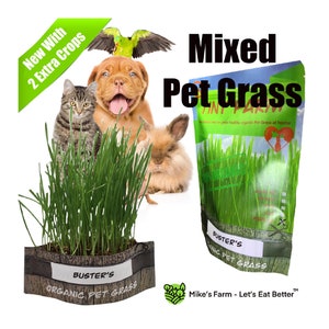 Organic Pet Grass Mix - Grow your own healthy, organic pet grass. Kit includes everything to grow 3 batches.