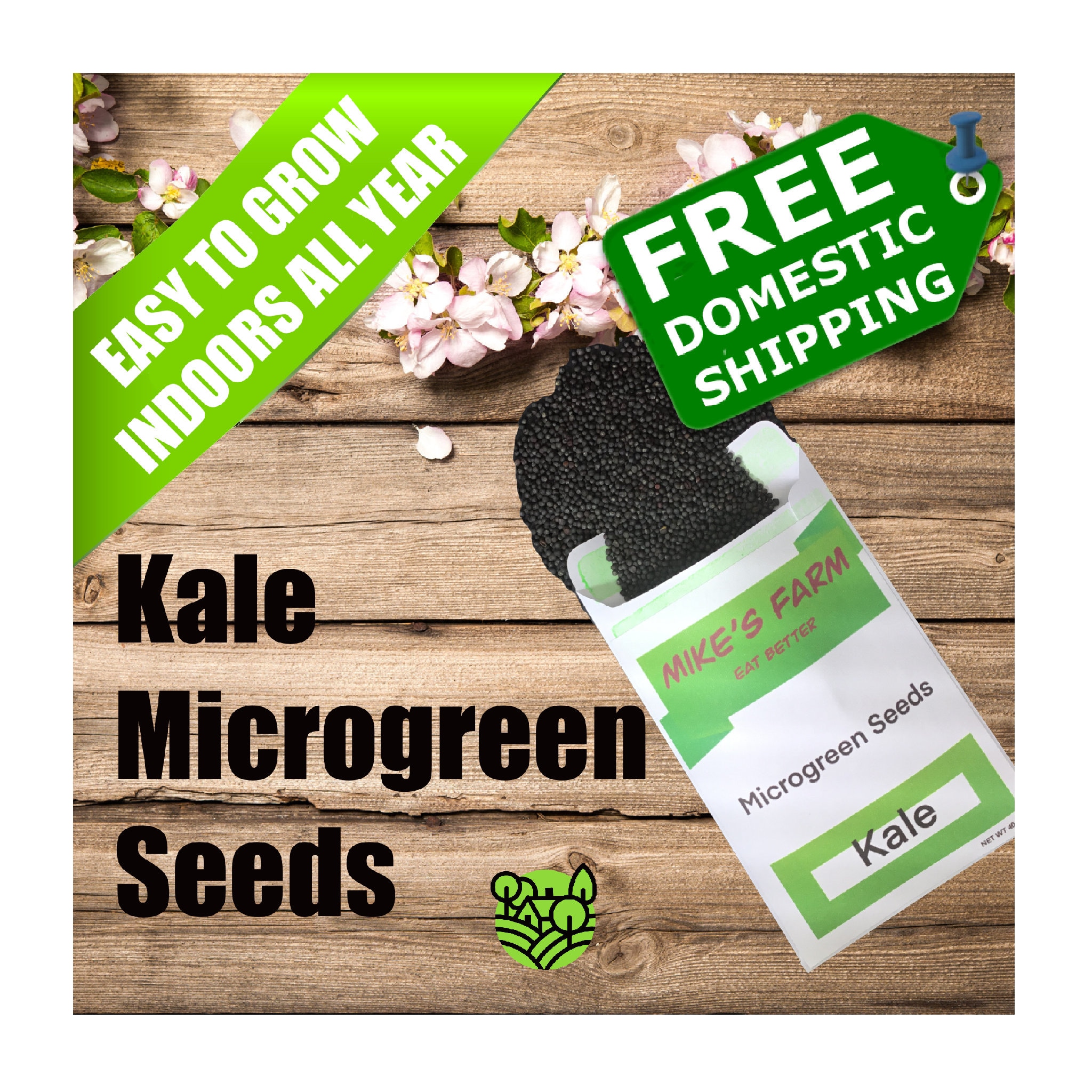Kale Microgreen Seeds. Organic, Non-GMO, Heirloom, Premium Quality Seeds With High Germination Rate.