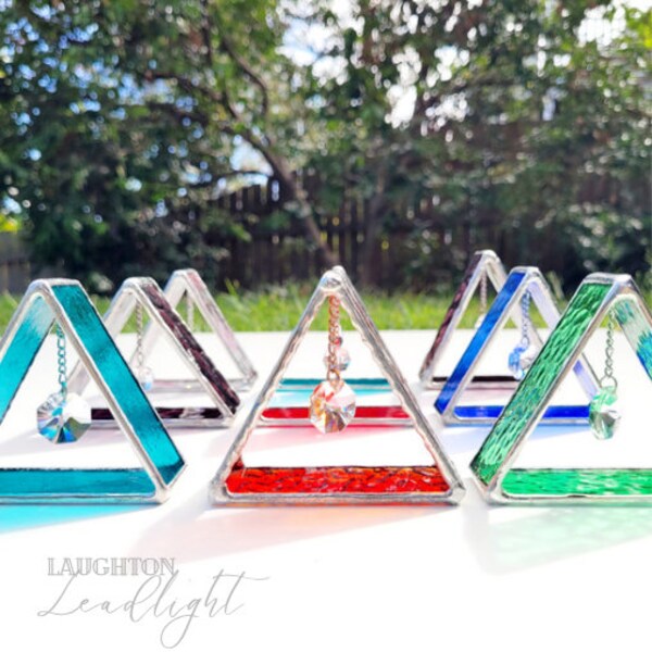 Stained Glass Pyramid Suncatcher // Crystal Triangle Decoration // Unique Gifts