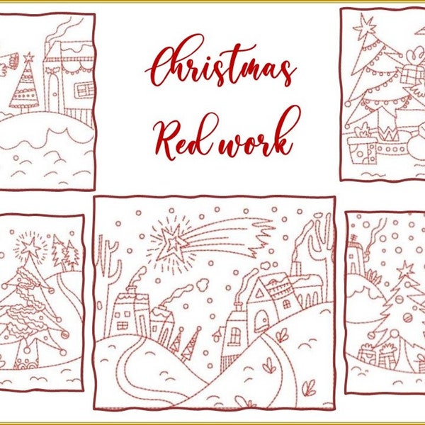 Christmas Red Work Stitcheries Machine Embroidery Designs
