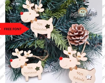 Personalized Reindeer Christmas Ornament SVG DXF Laser Cut File
