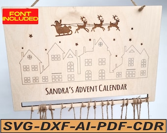 Calendrier de l'Avent personnalisé à suspendre (SVG/DXF) | Fichier de découpe laser pour Noël à faire soi-même
