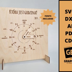 Reloj de aprendizaje Montessori para niños dxf svg, reloj de tiempo de aprendizaje svg dxf, decir la hora, reloj de madera de aprendizaje, reloj de estudio, reloj de estudio