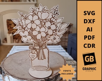Jar with flowers standing pot svg dxf pdf.