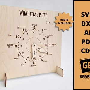 Apprendimento Montessori Clock dxf svg, Learning Time Clock svg dxf, Tell The Time, Learning Wooden Clock, regalo di Natale per bambini