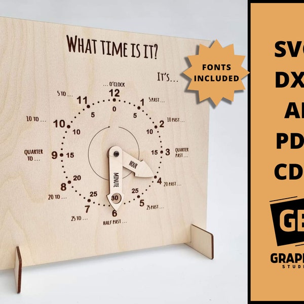 Apprendimento Montessori Clock dxf svg, Learning Time Clock svg dxf, Tell The Time, Learning Wooden Clock, regalo di Natale per bambini