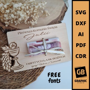 First Holy Communion money cash holder gift dxf, svg, ai, pdf, cdr, laser cut file.
